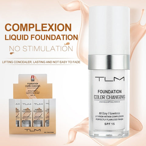 30ml TLM Magic Color Changing Foundation Oil-control Face Cover Concealer Makeup Liquid Hydrating Long Lasting Tone Foundation