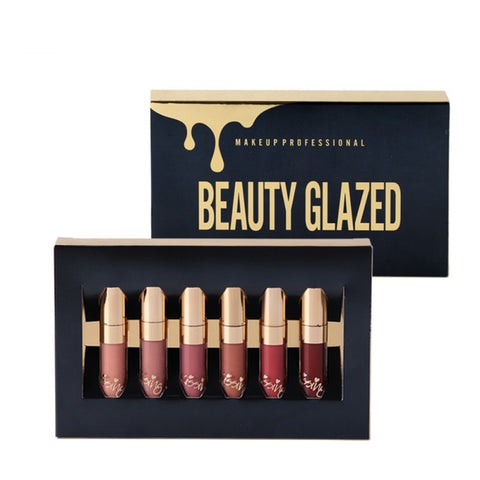 VVip BEAUTY GLAZED 6pcs/Set Liquid Lipstick Lip Gloss Professional Makeup Matte Lipstick Lip Kit Long Lasting Cosmetic Maquiagem
