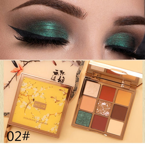HOJO 9 Colors Shimmer Matte Eyeshadow Palette Makeup Classic Shiny Glitter Luxury Nude Eye Shadow Pigmented Eyeshadow Powder Kit