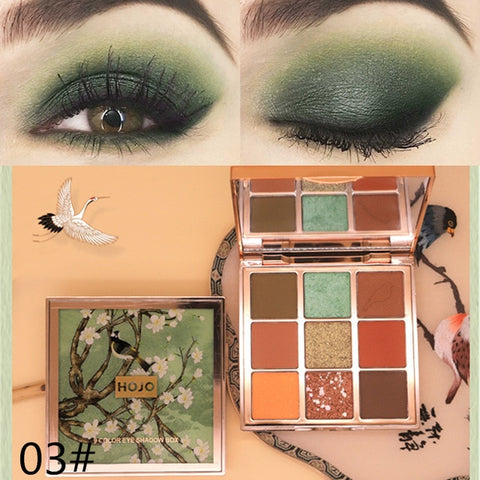 HOJO 9 Colors Shimmer Matte Eyeshadow Palette Makeup Classic Shiny Glitter Luxury Nude Eye Shadow Pigmented Eyeshadow Powder Kit