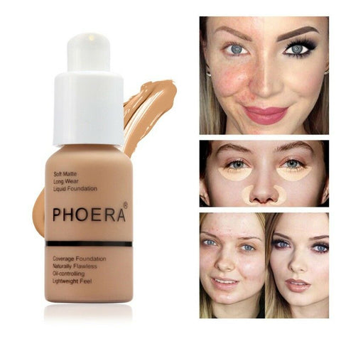 Phoera 30ml Face Foundation Base Makeup Matte Oil Control Concealer Full Coverage Liquid Foundation Cream Cosmetics Maquiagem