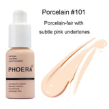 Phoera 30ml Face Foundation Base Makeup Matte Oil Control Concealer Full Coverage Liquid Foundation Cream Cosmetics Maquiagem