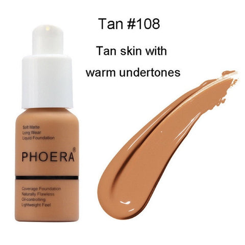 Phoera 30ml Face Foundation Base Makeup Matte Oil Control Concealer Full Coverage Liquid Foundation Cream Cosmetics Maquiagem