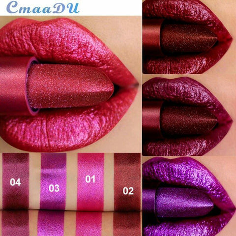CmaaDu Metal Makeup Lip Stick Waterproof Long Lasting Shimmer Glitter Matte Lipstick Sexy Red Nude Lipsticks Pigment Cosmetics