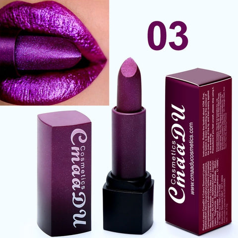 CmaaDu Metal Makeup Lip Stick Waterproof Long Lasting Shimmer Glitter Matte Lipstick Sexy Red Nude Lipsticks Pigment Cosmetics